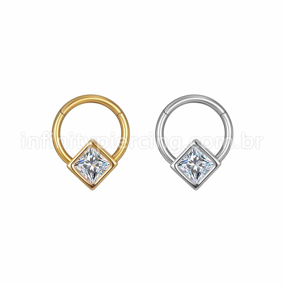 Piercing Argola Aço Cirúrgico Segmento Articulado Zircônia Quadrada
